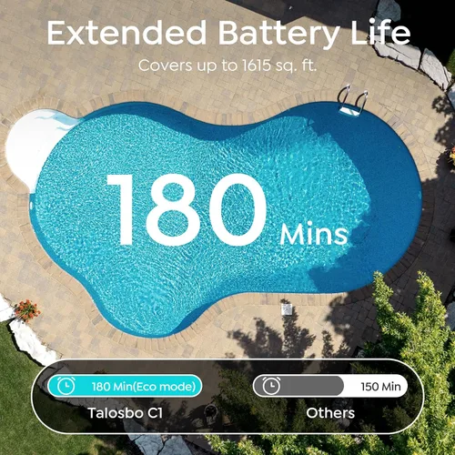 Vista 3 de Limpiador robótico TALOSBO C1 para piscinas, 180 minutos, succión ultra fuerte, limpieza de paredes y líneas de flotación, aspiradora de piscina