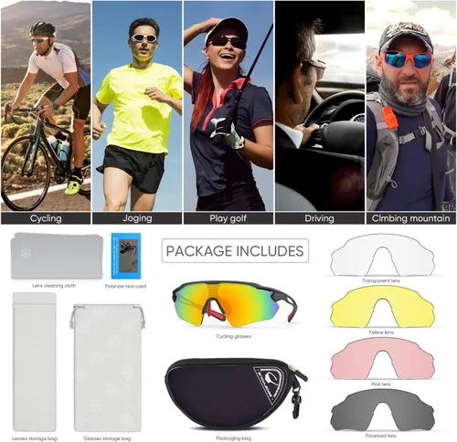 Vista 12 de Lentes de sol polarizados para ciclismo con 5 micas UV400, con armazón TR90.