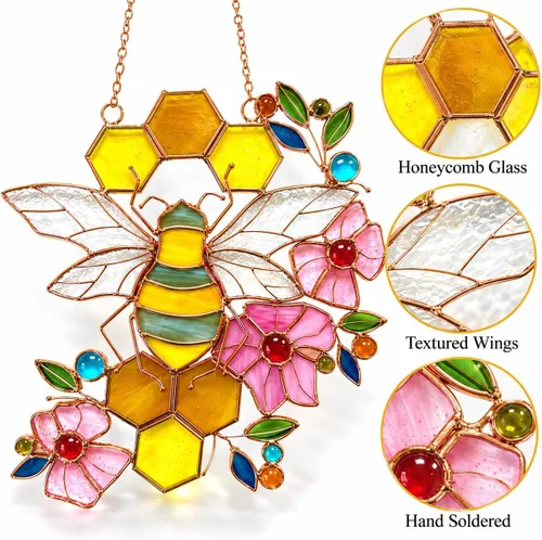 Vista 3 de Adorno de abeja, atrapasoles de vidrieras para ventanas, regalos para madres de Beelovers