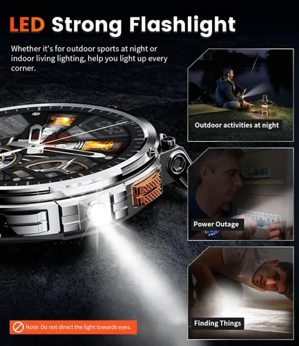 Vista 4 de ESFOE Relojes inteligentes de pantalla grande de 1.85 pulgadas para hombre, compatibles con iOS Android, linterna LED, batería grande de 730 mAh