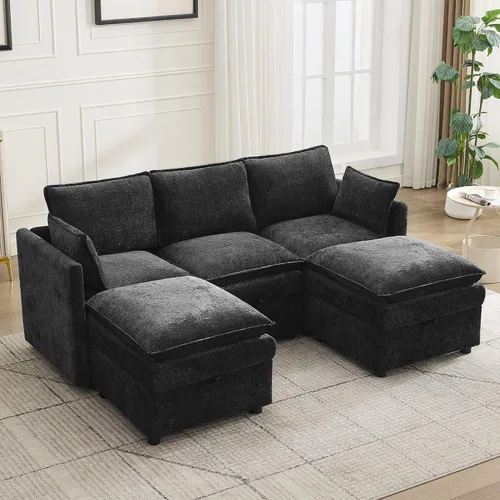 Vista 88 de Otomana cuadrada grande de 27 pulgadas con almacenamiento, reposapiés tapizado moderno con patas antideslizantes para sofá, mesa de café, sala