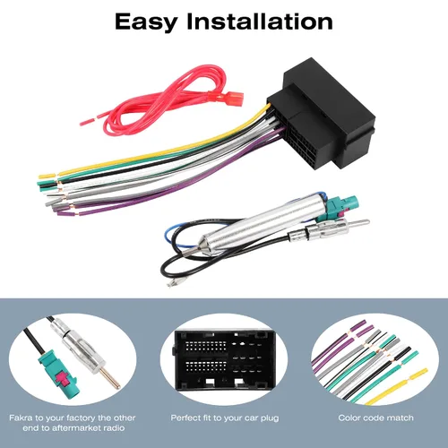 Vista 4 de Kit de arnés de cables de estéreo de coche RDBS y adaptador de antena para conectar una radio de posventa Compatible con vehículos Dodge Jeep Ram