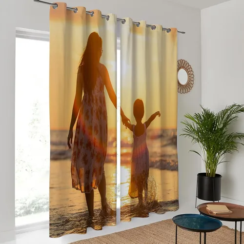 Vista 2 de Cortinas personalizadas con texto de fotos, cortinas opacas personalizadas, 2 paneles, cortinas de oscurecimiento personalizadas con ojales