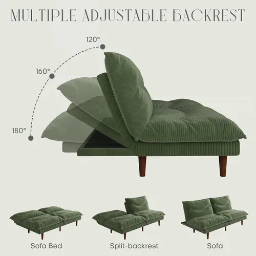Vista 3 de LLappuil Sofá cama futón, sofá futón de 69 pulgadas con respaldo ajustable, sofá cama convertible de pana, reclinable plegable, sofá biplaza
