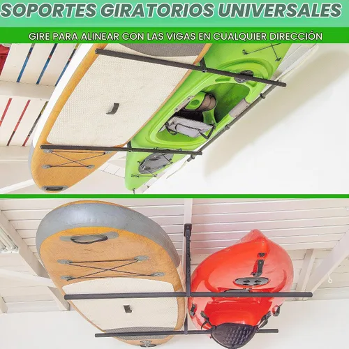 Vista 5 de GoSports Soporte para kayak para montaje en techo de garaje, perchas de almacenamiento ajustables para 2 kayaks, SUP o tablas de surf