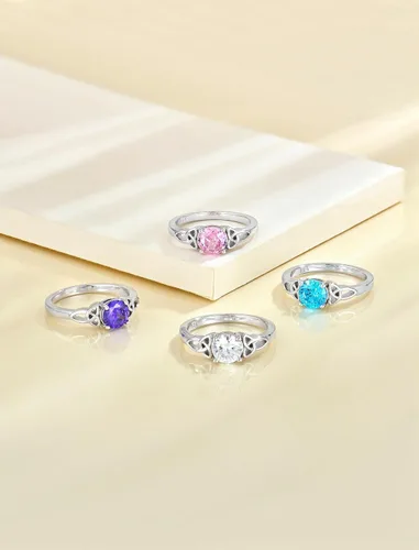 Vista 5 de YL Anillos de nudo celta para mujer de plata de ley 925 con piedra de nacimiento de corte redondo