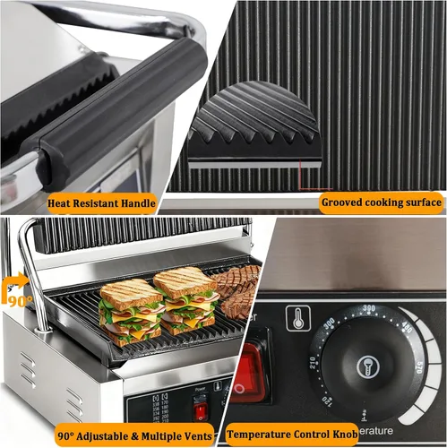 Vista 5 de CTJ Prensa comercial de sándwich de acero inoxidable 2200W de Panini Press