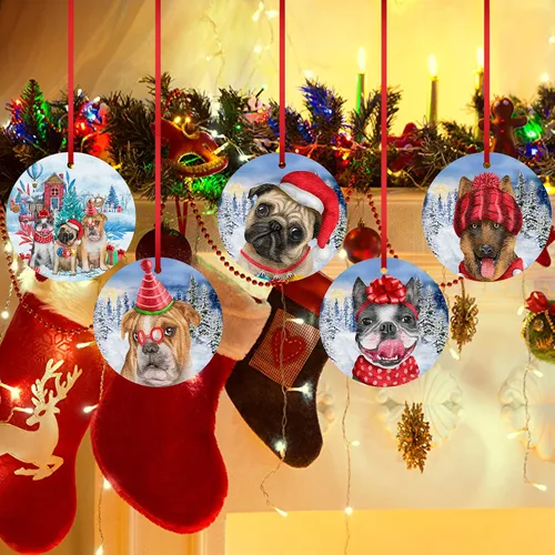 Vista 7 de Adorno de Navidad Pug Árbol de porcelana de Papá Noel para colgar por primera vez para decoraciones de regalo de Claus para bebé