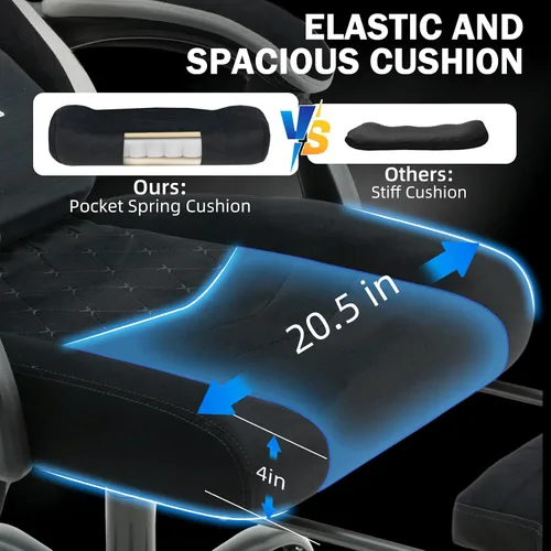 Vista 6 de ECOTOUGE Silla de tela para videojuegos, silla de videojuegos con reposapiés y soporte lumbar, altura ajustable, silla de oficina para el hogar
