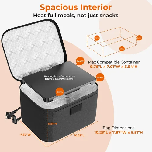 Vista 4 de Lonchera eléctrica con calefacción, calentador de alimentos pequeño para hombres y mujeres, mini microondas de viaje portátil, 12 V/24 V/110 V