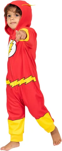 Vista 3 de DC Comics Justice League Superman Batman Flash Zip Up Pijama Cosplay Enterizo Niño a Niño Grande