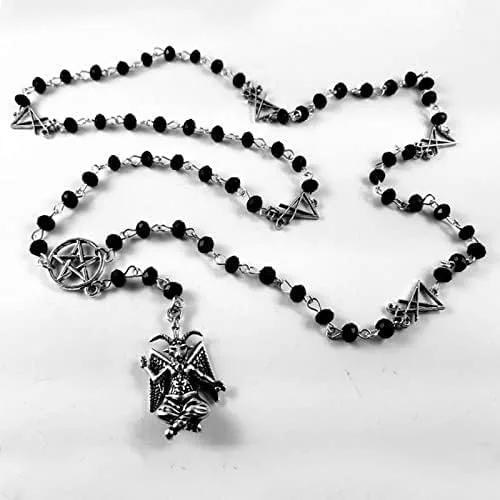 Vista 2 de MIN HI Rosario Baphomet Rosario misteriosoRosario Baphomet Collar de Rosario Baphomet Collar de altar de cabra de Satanás 15