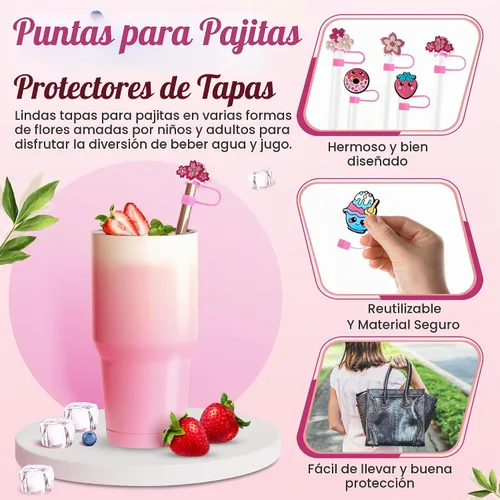 Vista 2 de Paquete de 6 fundas de silicona para popotes compatibles con vasos Stanley de 30 y 40 onzas y botellas de agua, tapas de popote reutilizables, a