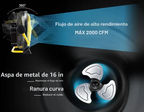 Vista 5 de Geek Aire Ventilador de suelo recargable de alta velocidad para acampar al aire libre, ventilador portátil de 16 pulgadas con hoja de metal