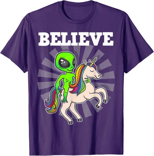 Vista 74 de Believe Space Alien Riding Unicorn - Camiseta de regalo divertida, Negro, S
