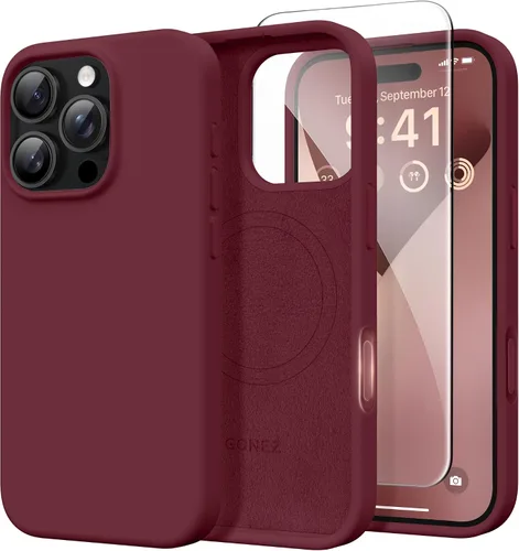 Vista 167 de GONEZ Funda magnética para iPhone 14, compatible con Magsafe, con protector de pantalla + protector de cámara, forro de microfibra antiarañazos