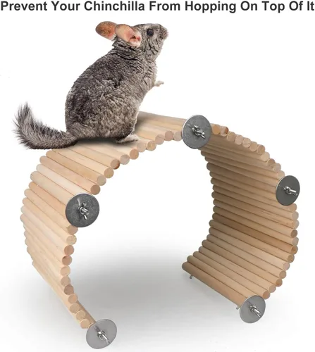 Vista 4 de YKD Chinchilla - Juguete de plataforma flexible de madera de abedul natural, valla de rueda de chinchilla, juguetes de escalada de animales pequeños