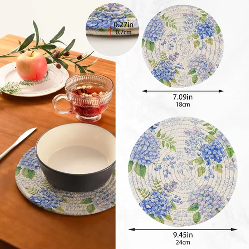 Vista 3 de susiyo Juego de 2 soportes para ollas de hortensias azules, juego de 2 soportes calientes de algodón para cocinar