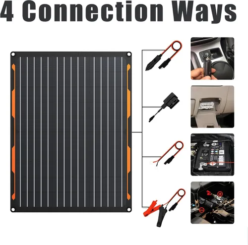 Vista 2 de FlexSolar Kit de cargador de panel solar de 20 W y 12 V con controlador de carga integrado, cargador de batería solar impermeable portátil, enchufe