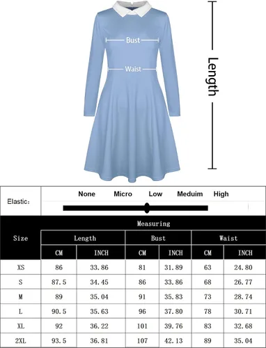 Vista 7 de CHAMA Vestido de patinadora casual de manga larga para mujer con cuello Peter Pan y acampanado