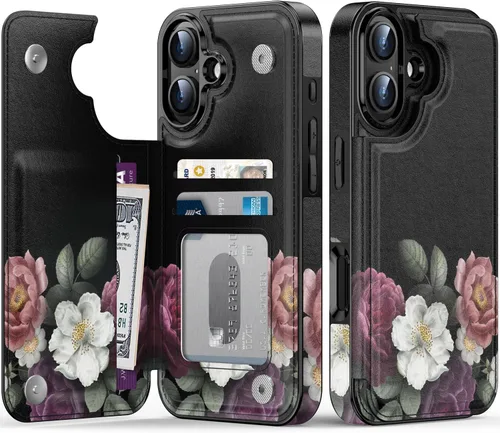 Vista 391 de LETO para iPhone 15 Pro Funda tipo cartera - Tapa tipo folio con patada - Diseños de moda - Tarjetero - Funda protectora para mujeres y niñas - 6.1