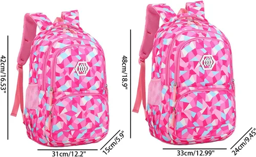 Vista 2 de JiaYou Niña Flor Impreso Primaria Junior High University School Bag Bookbag Mochila, 2# Rosa-3pcs, Viajar