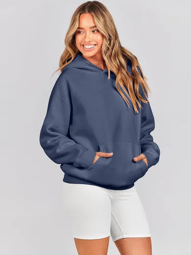 Vista 4 de Caracilia Sudaderas con capucha de gran tamaño para mujer, de forro polar, manga larga, con bolsillos, ropa de moda para otoño 2024