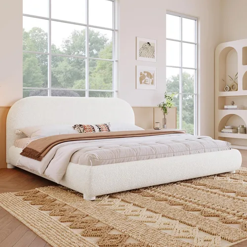 Vista 11 de Cama de Plataforma Tapizada con Forma Curva con Cabecera de Forma Curva, Marco de Cama de Madera Tamaño Full para Dormitorio de Niños y Adultos