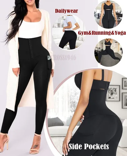 Vista 5 de CROSS1946 Leggings de entrenamiento de cintura para mujer, cintura alta, levantamiento de glúteos, pantalones de yoga con control de abdomen