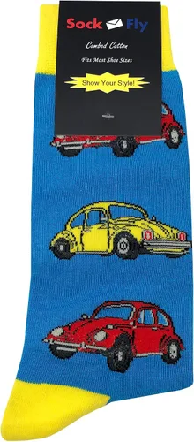 Vista 4 de SockFly Calcetines de vestir azules VW Beetle para hombre 8-12, Azul
