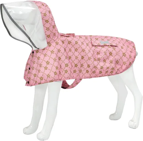 Vista 11 de Chubasquero impermeable para perros, ropa impermeable ajustable con tira reflectante y ligera con capucha tipo poncho (Verde Ejército, XS)