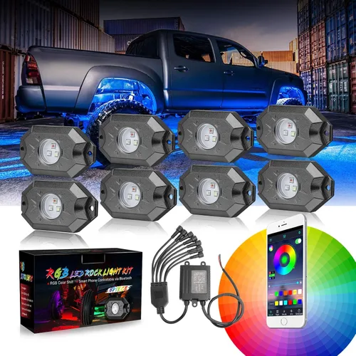 Vista 10 de Kits de luces LED RGB con control Bluetooth, impermeables, multicolor, luces LED de neón subterráneo, luces para camión, SUV, ATV, UTV, barco