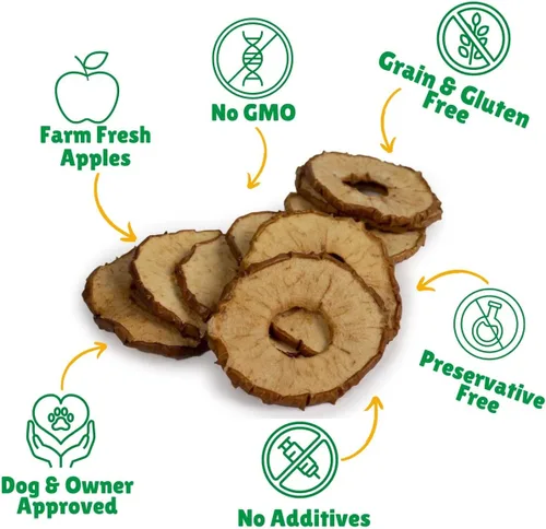 Vista 2 de Lucky Premium - Anillos de manzana – Golosinas de manzana de cecina fina y crujientes totalmente naturales para perros, golosinas vegetarianas