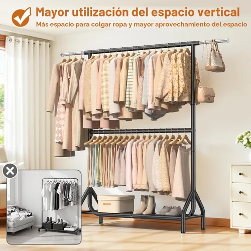 Vista 5 de EAGMAK Perchero de ropa de doble barra con capacidad de carga de 622 LBS, perchero resistente para colgar ropa, perchero de 82.68 pulgadas de alto