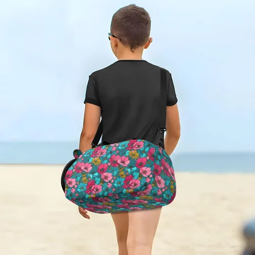 Vista 7 de Buttercup Turquoise Fuschia Line Drawing Gym Duffel Bag with Shoes Compartment Large Capacity Travel Duffel Bag for Beach Swim Bags Pool Sports