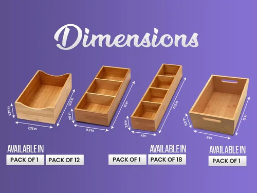 Vista 5 de YBM HOME Caja organizadora de cajones de bambú con 3 compartimentos, almacenamiento multiusos para cajón de basura, oficina, hogar, cocina