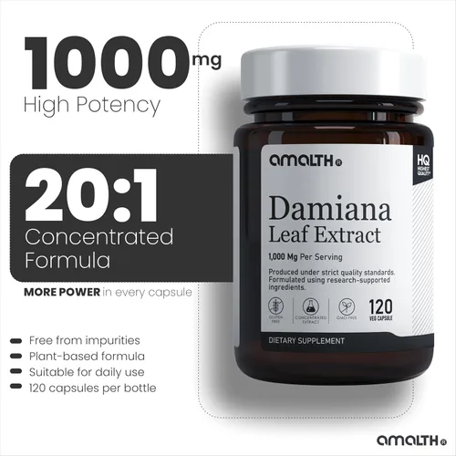 Vista 3 de AMALTH Cápsulas de extracto de hoja de damiana 1000 mg Suplemento de hierbas de té de Damiana Cápsulas Turnera Diffusa Extracto de té de hoja