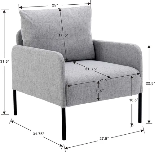 Vista 2 de Kmax Sofá individual de tela, silla moderna para sala de estar, espacio pequeño, apartamento, dormitorio, oficina, color gris