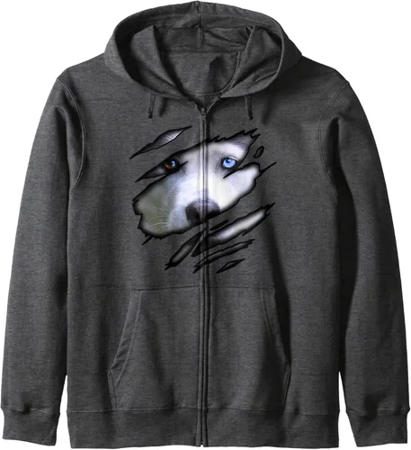 Vista 5 de Sudadera con capucha con cremallera para perro de Siberian Husky in me, diseño de perro, diseño de perro Pedigree