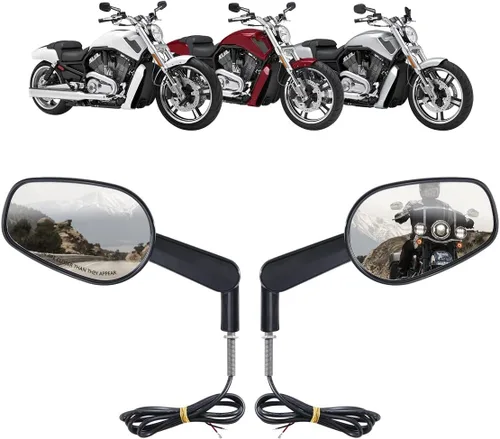 Vista 7 de Espejos retrovisores musculares LED intermitentes aptos para Harley VROD Negro