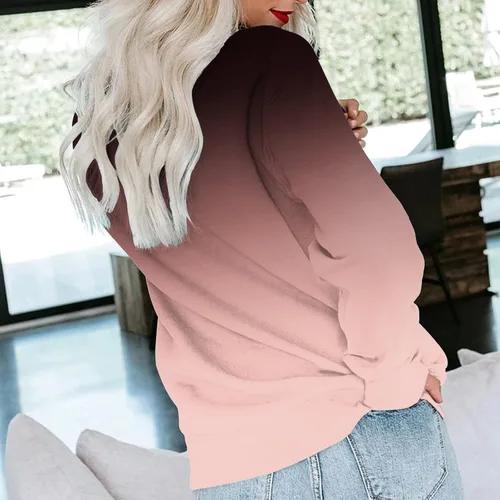 Vista 3 de SHAOBGE Sudadera de otoño con cuello redondo para mujer, ligera, casual, de manga larga, de gran tamaño, linda sudadera con capucha