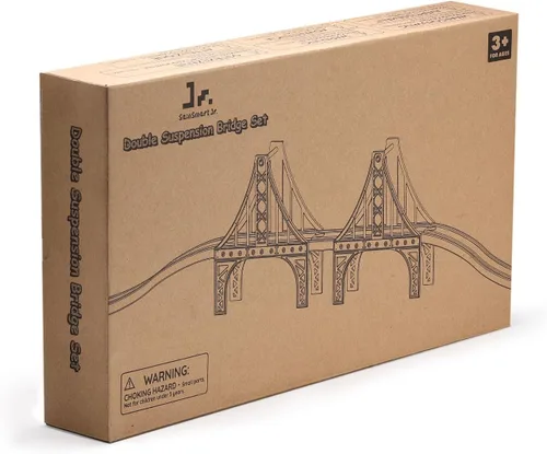 Vista 5 de SainSmart Jr. Juego de accesorios de tren de madera, juego de puente de suspensión doble, compatible con Brio, Thomas, Melissa y Doug