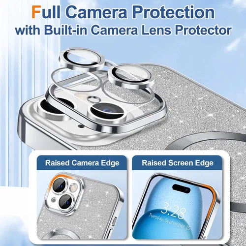 Vista 78 de Hython para iPhone 12 Funda con chispas brillantes, fundas transparentes magnéticas con protector de lente de cámara [Compatible con MagSafe]