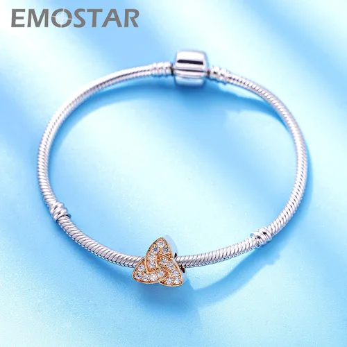 Vista 4 de EMOSTAR Rose Gold Valentine's Day Charms fits European Bracelet, Boy and Girl in Love, I Love You Gesture, Stars Crescent Moon, Crown, Celtic Knot