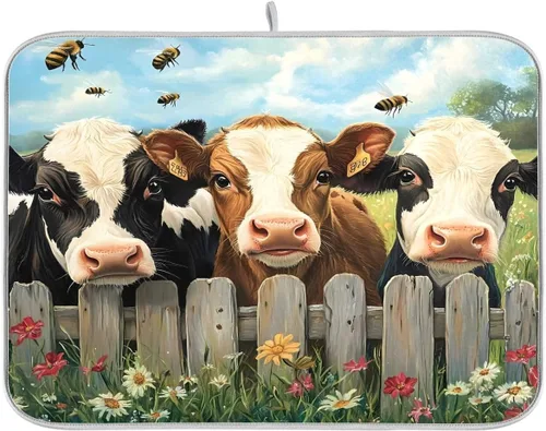 Vista 34 de Tapete de secado de platos, girasoles en madera, tapete de secado reversible absorbente de flores, tapete de secado de platos, tapete para secar