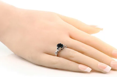 Vista 3 de Gem Stone King Anillo de plata de ley 925, zafiro negro y diamante negro para mujer (2.60 quilates), disponible en talla 5, 6, 7, 8, 9), Metal Metal