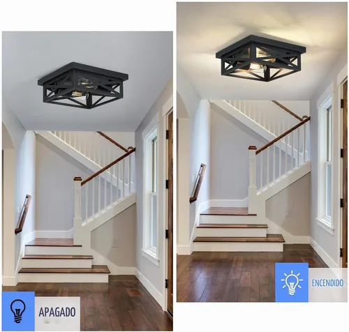 Vista 6 de SKEJAO Lámpara de techo de montaje empotrado negra, 2 luces cuadradas para pasillo, montaje de techo para granja, cocina, pasillo, dormitorio