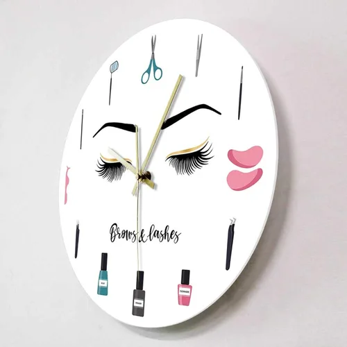 Vista 2 de Reloj de pared de 12 pulgadas con pestañas artísticas para dormitorio de niñas, maquillaje, pestañas, cejas, salón de belleza, herramientas