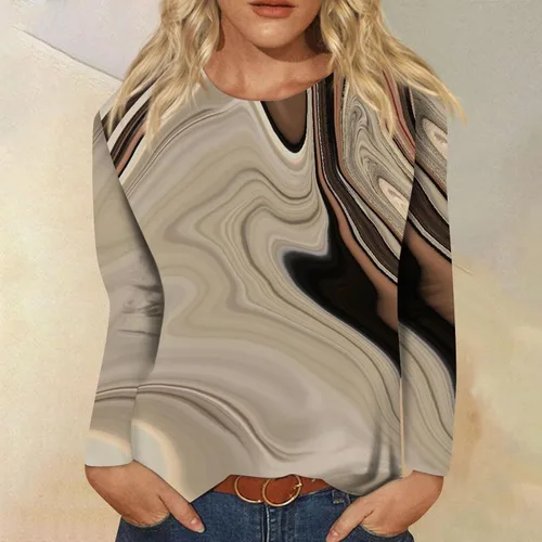 Vista 3 de Camisetas vintage para mujer, a la moda, casual, cuello redondo, manga larga, estampadas