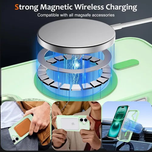 Vista 526 de Anuck - Funda magnética para iPhone 11 compatible con MagSafe, carcasa trasera mate translúcida dura, borde de TPU, delgada, resistente a impactos